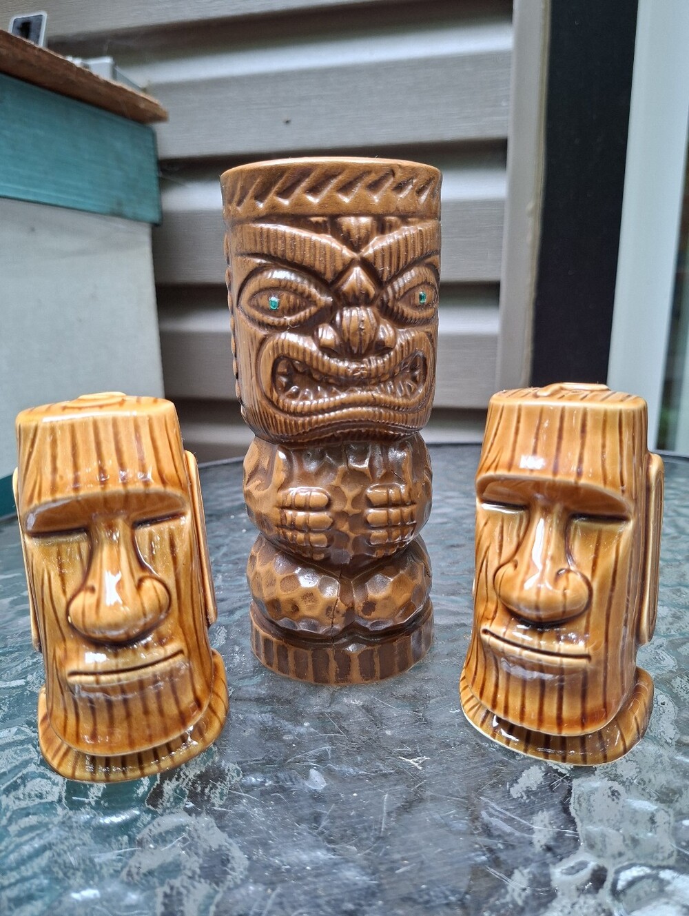 Vintage Orchids of Hawaii Tiki Mug  Emerald Green Gem Jewel Eyes Japan + Shakers
